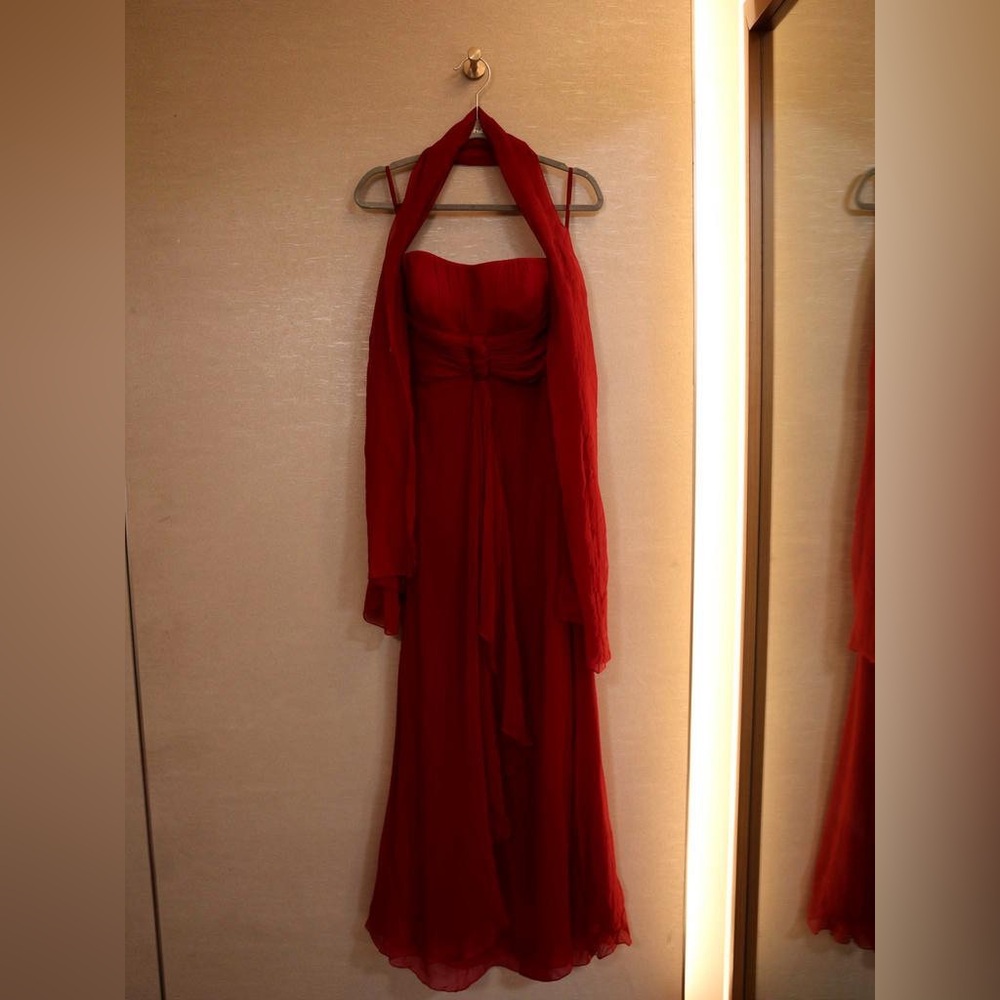 Pronovias Strapless Red Gown